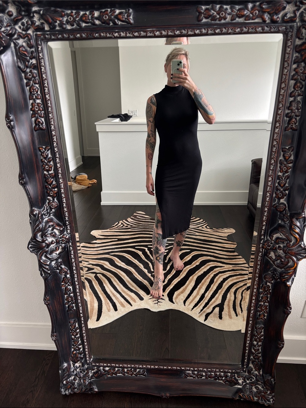 Mockneck Black Midi Bodycon Dress